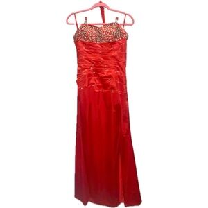 Gorgeous Candy Apple Red Satin Sequin Gown • Size 4 • Excellent Condition
